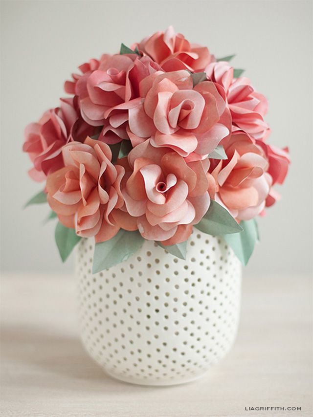 A paper rose bouquet in a vase