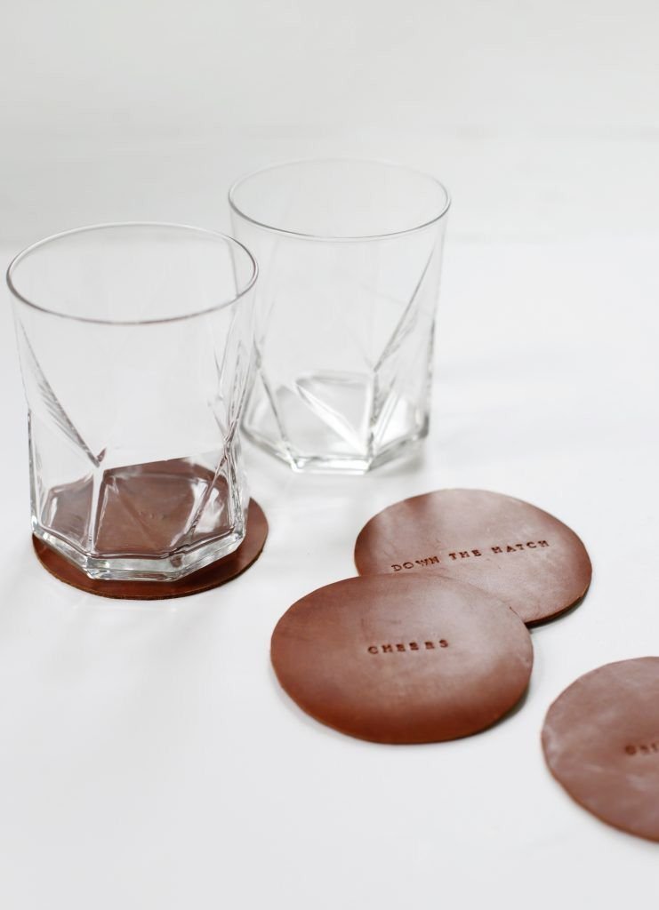 Stamped leather coasters