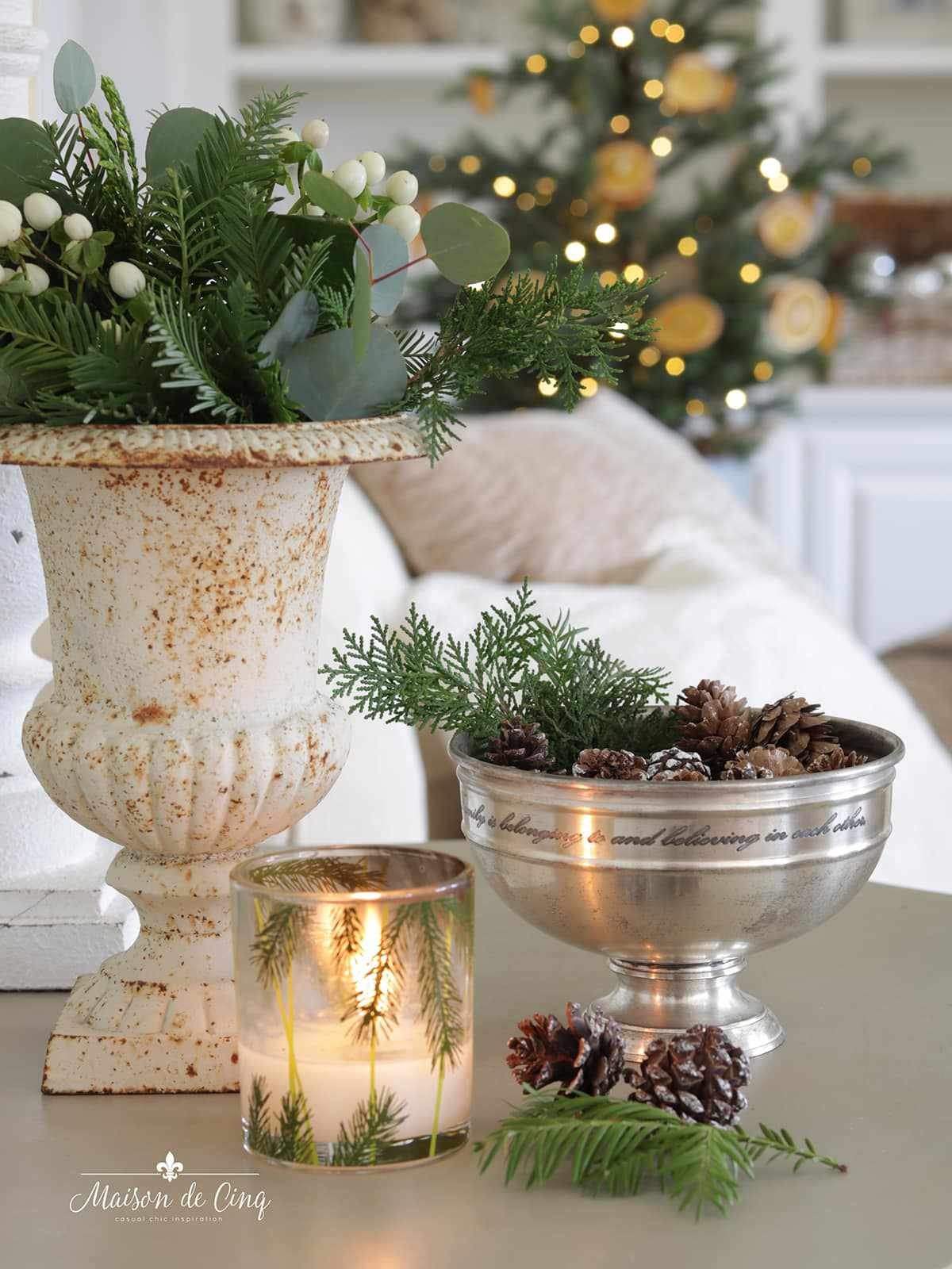 christmas decor ideas silver bowl