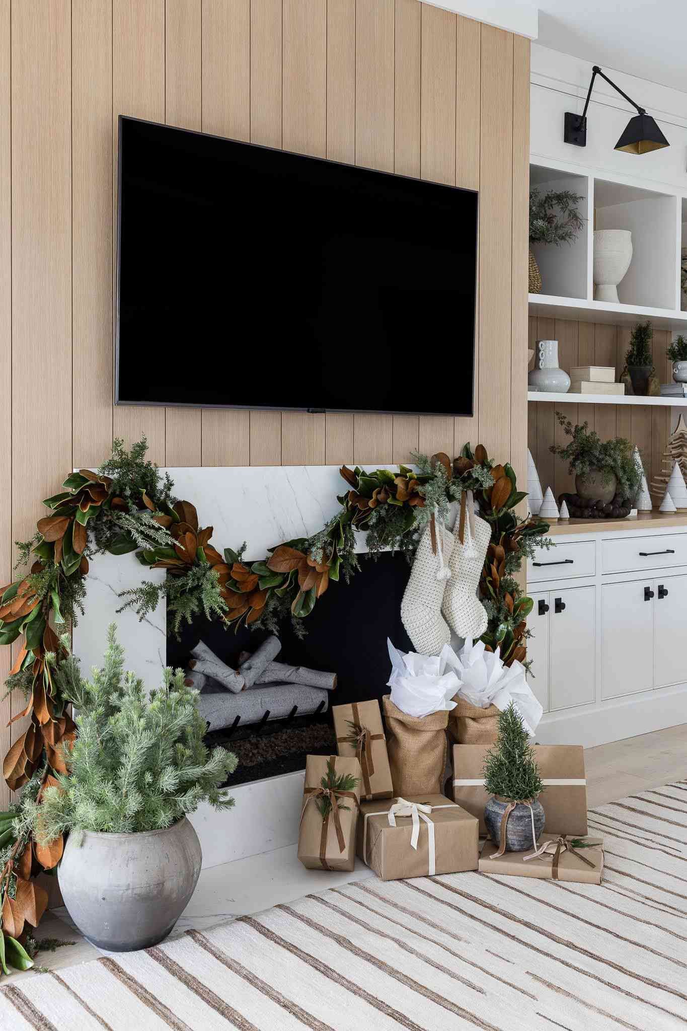 christmas decor wrapped boxes