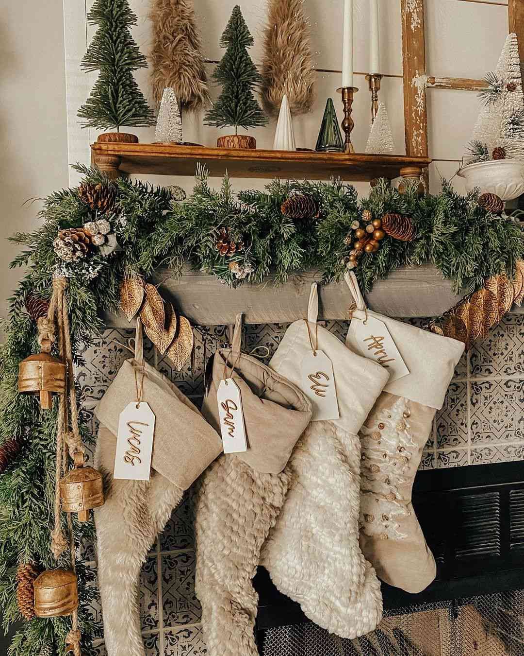 cozy neutral christmas mantel decorations