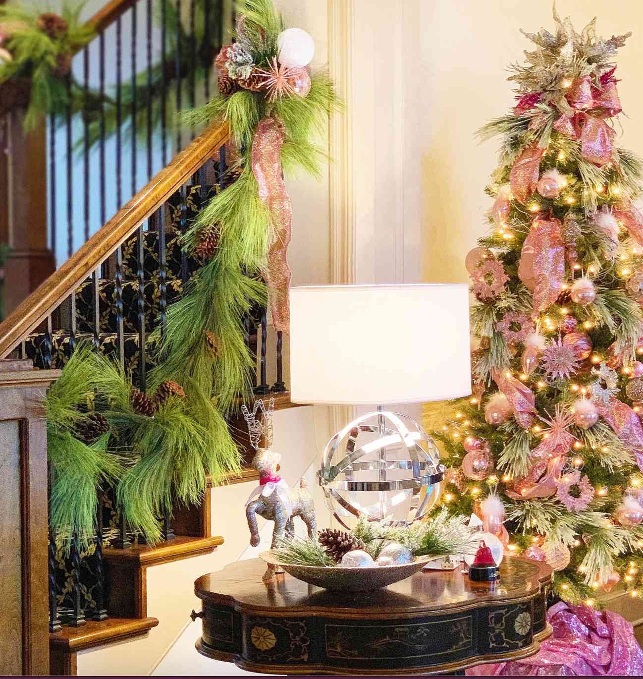 pink christmas hallway decorations