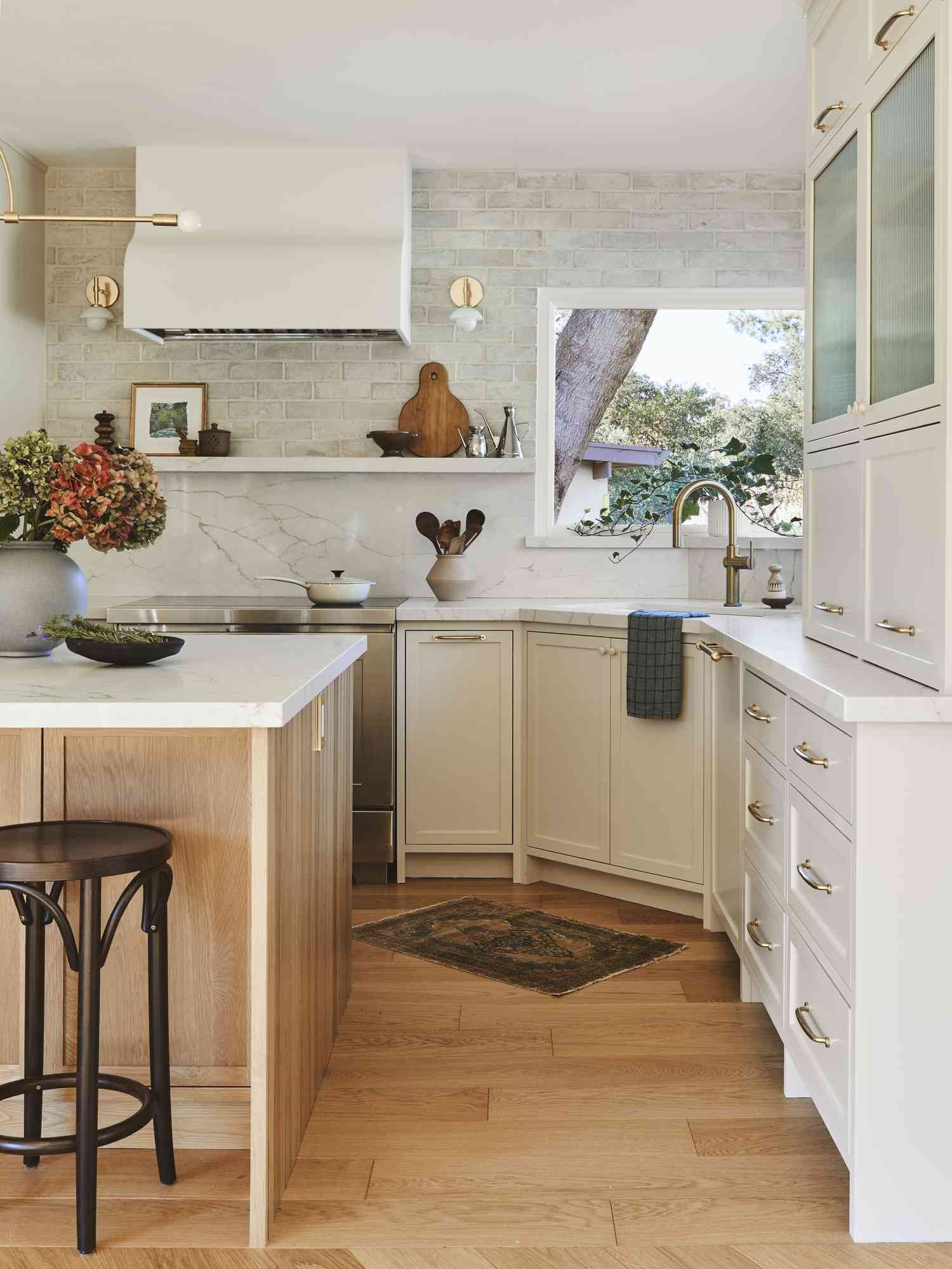 warm wood and white kitchen