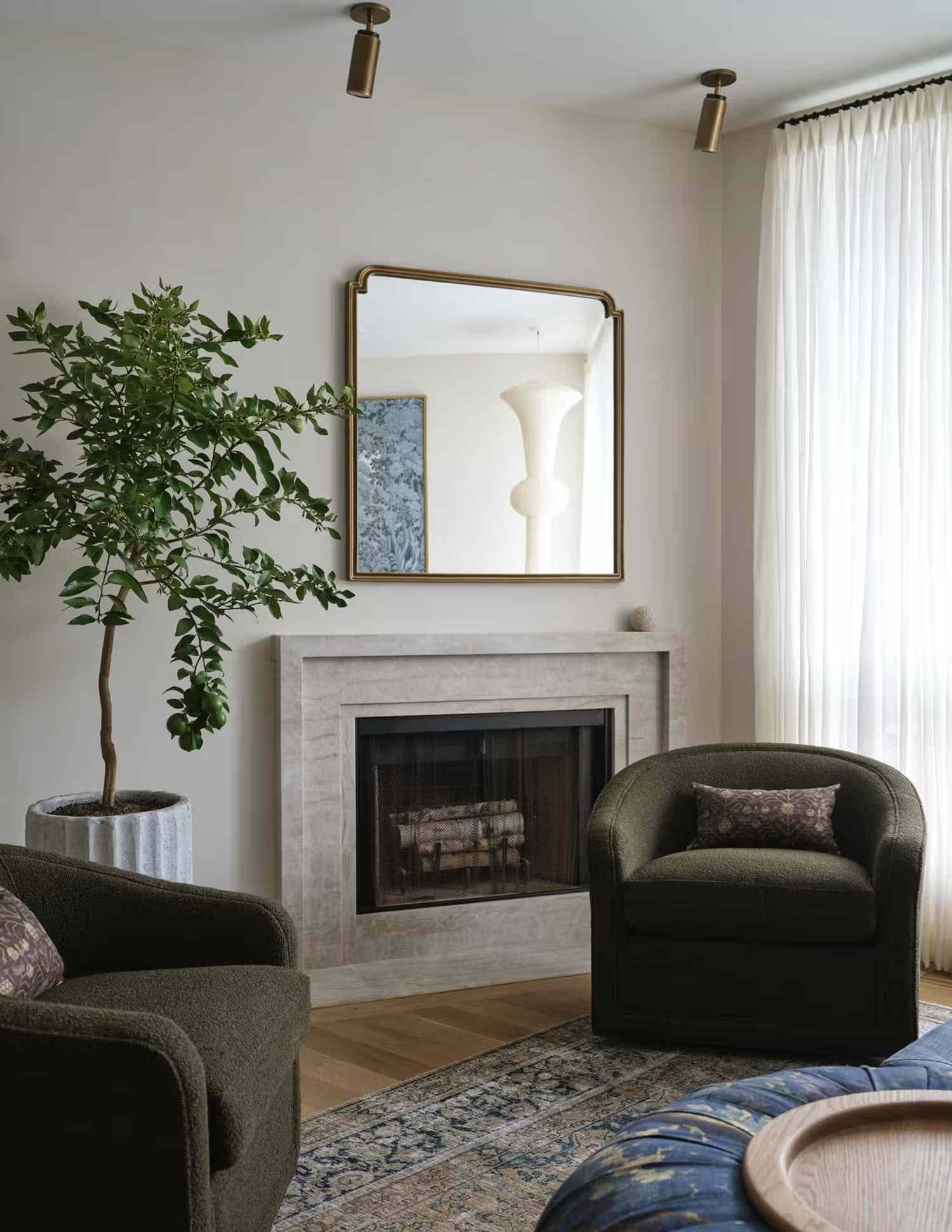 Tyler Karu living room with wall mirror.