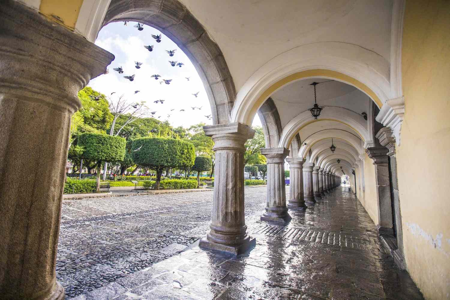 Archways in a hacienda-style building.