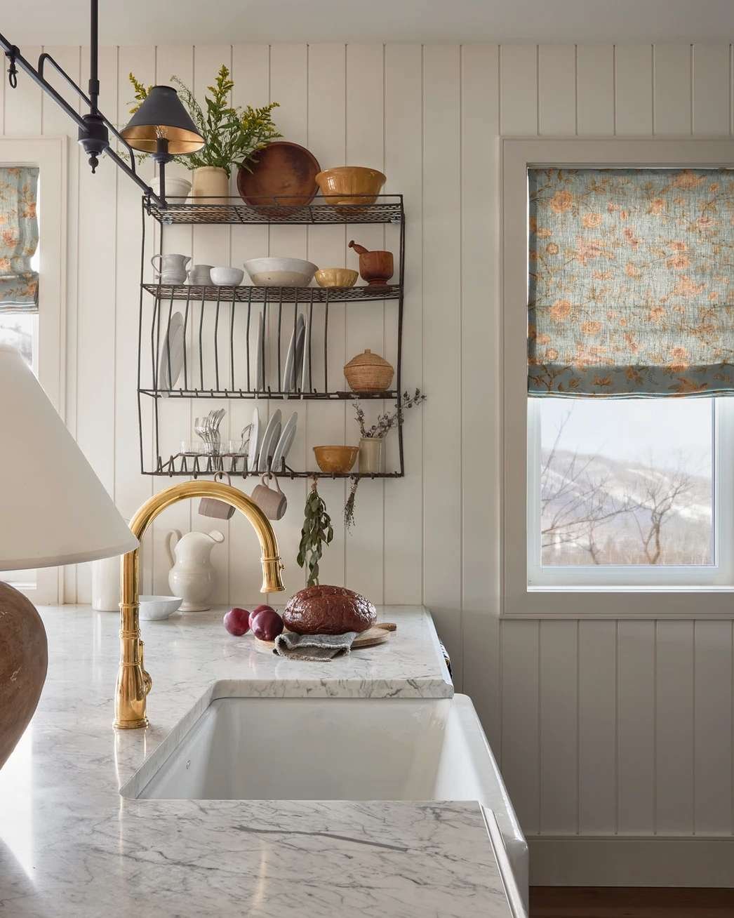 cottage kitchen with vintage dishrack