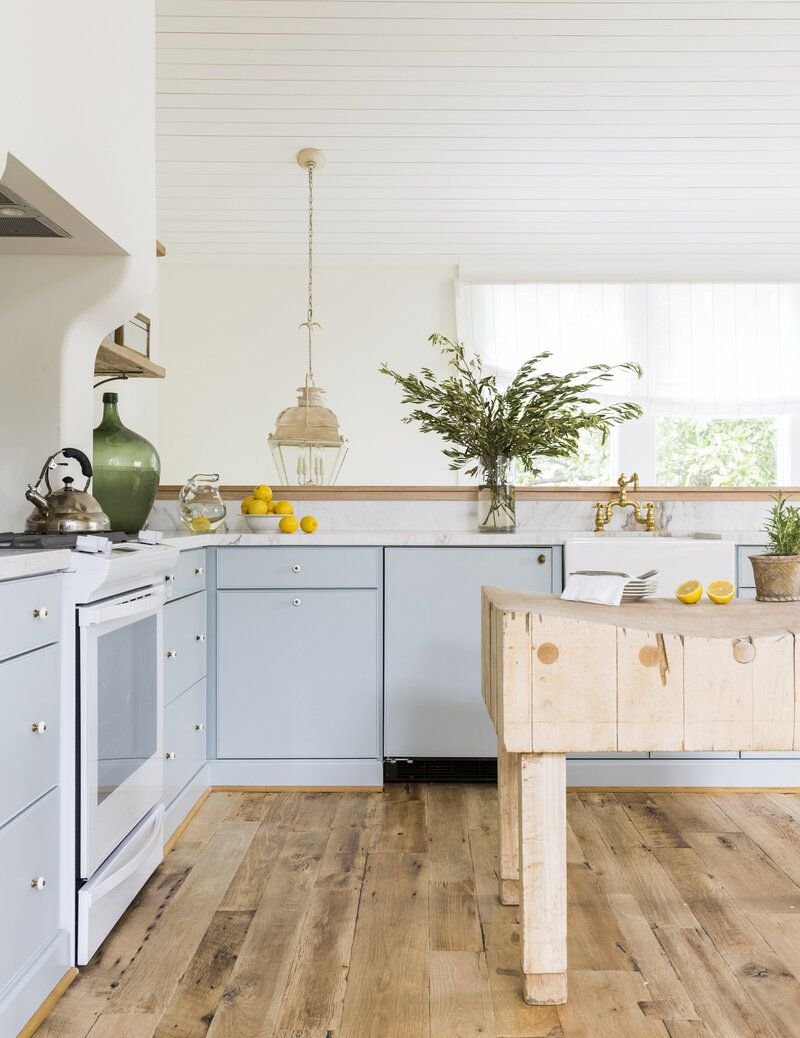 cottage kitchen with French butcher block table