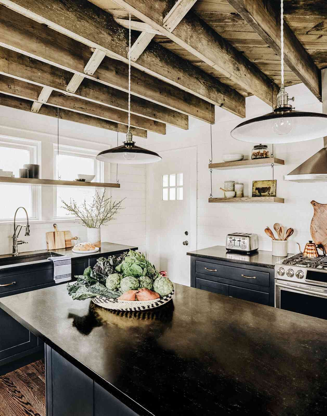 rustic cottage kitchen with exposed ceiling